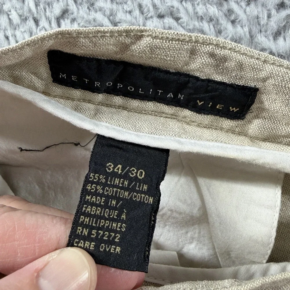 Metropolitan View Pleated Linen Blend Pants Mens 34x30 Ivory Beige Dress Chino